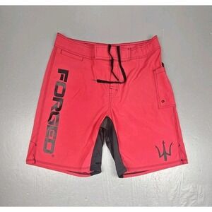Forged MMA Fight Shorts Mens 34 Red Black Jiu Jitsu Athletic Performance Bottoms